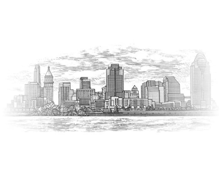 Pencil sketch of Cincinnati, Ohio skyline